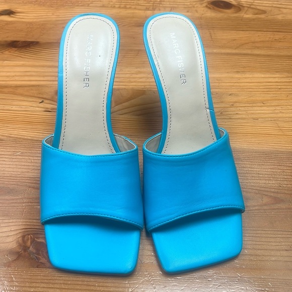 MARC FISHER 💙 Danita Heeled Sandal, slip on turquoise sky sea, Hawaiian Blue 8.5 - Picture 1 of 12